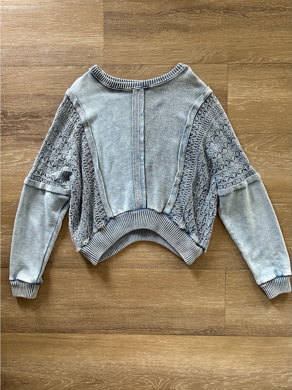 Altar'd State Washed Super Soft Denim Cropped Crewneck Sweater